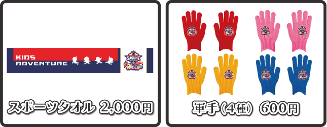 スポーツタオル2,000円 軍手(４種)600円